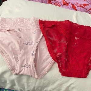 Auden Lace Trim Panties - Pink and Red